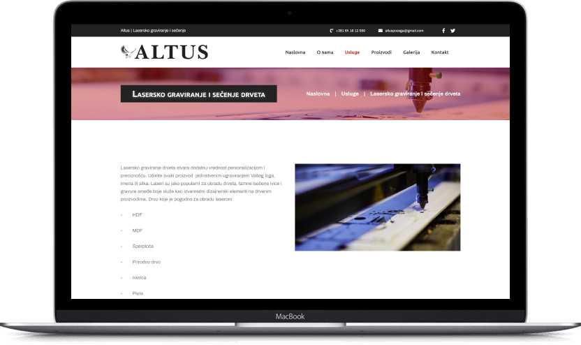 Dodatni desktop ekran projekta Altus