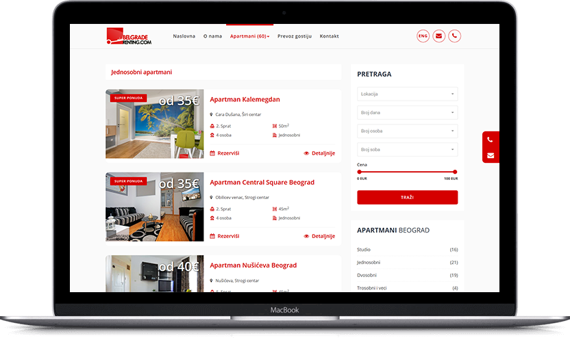 Dodatni desktop ekran projekta Belgrade Renting