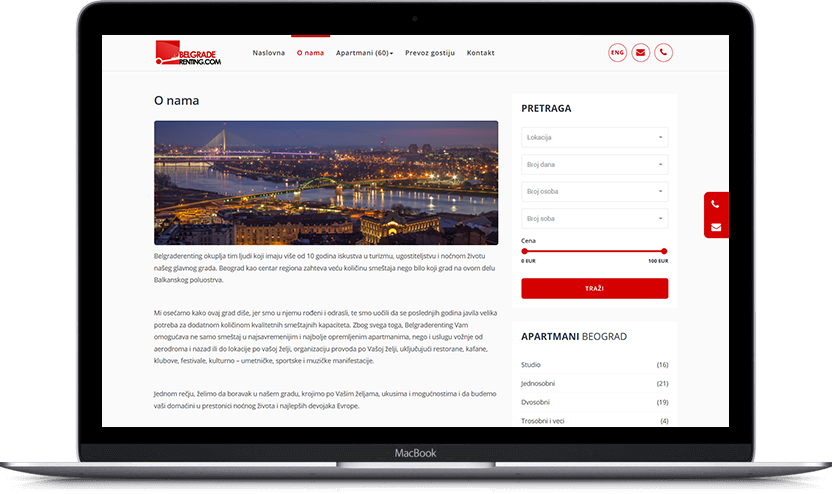 Dodatni desktop ekran projekta Belgrade Renting