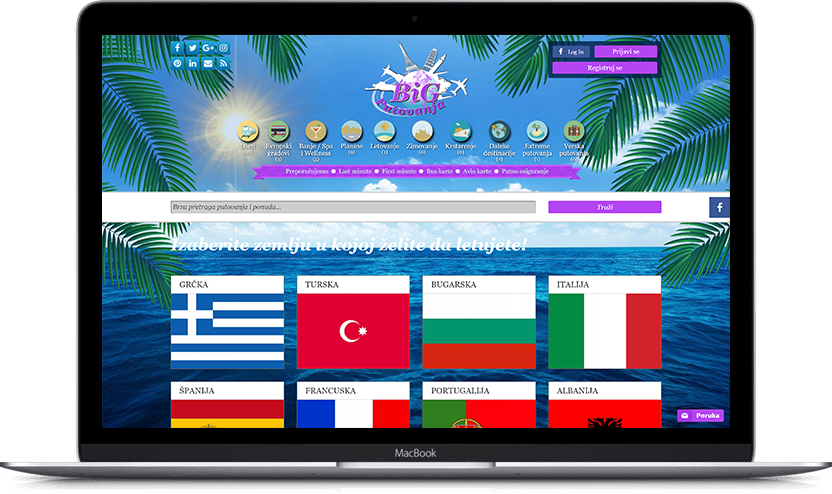 Dodatni desktop ekran projekta BiG putovanja