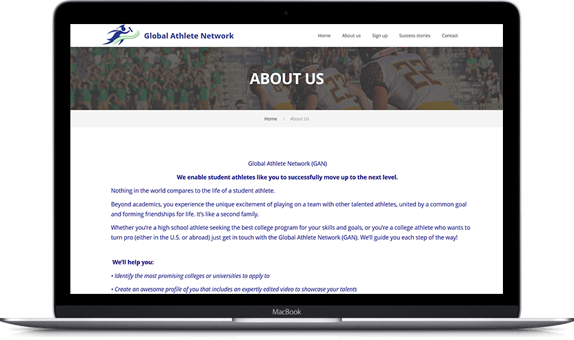 Dodatni desktop ekran projekta Global Athlete Network