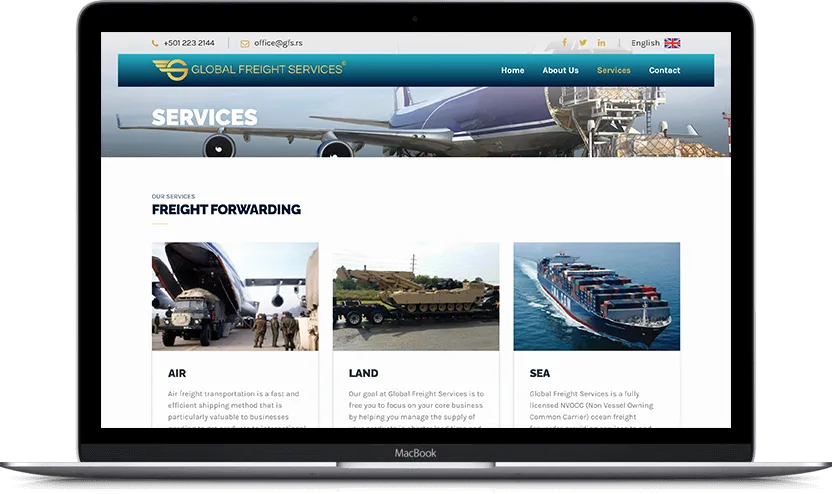 Dodatni desktop ekran projekta Global Freight Services