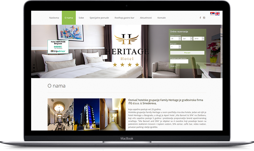 Dodatni desktop ekran projekta Hotel Heritage