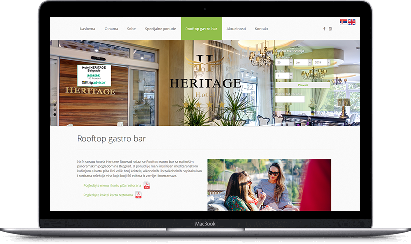 Dodatni desktop ekran projekta Hotel Heritage