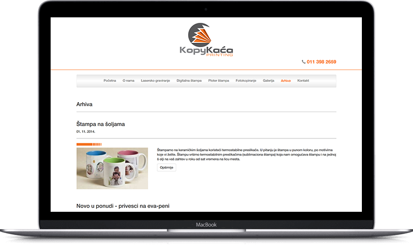 Dodatni desktop ekran projekta Kopy Kaća