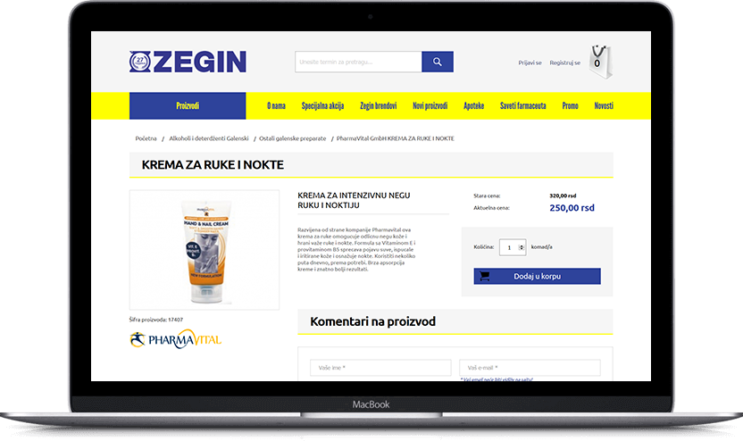 Dodatni desktop ekran projekta Zegin apoteka